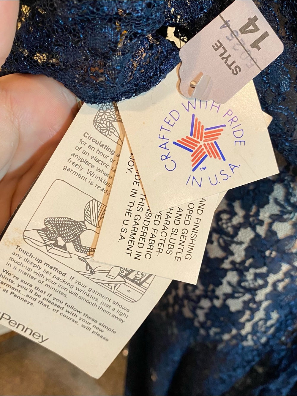 Vintage Elegant Navy Blue Lace Maxi Dress w Sheer Yoke by Dawn Joy NWT Deadstock - Picture 5 of 8